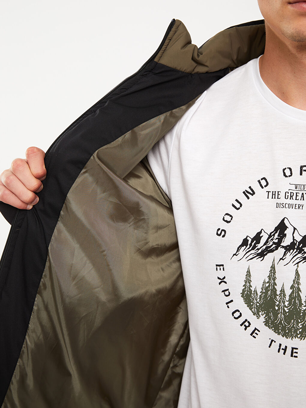 Ерлерге арналған стандартты пішім биік жағалы пуховик пальто-4