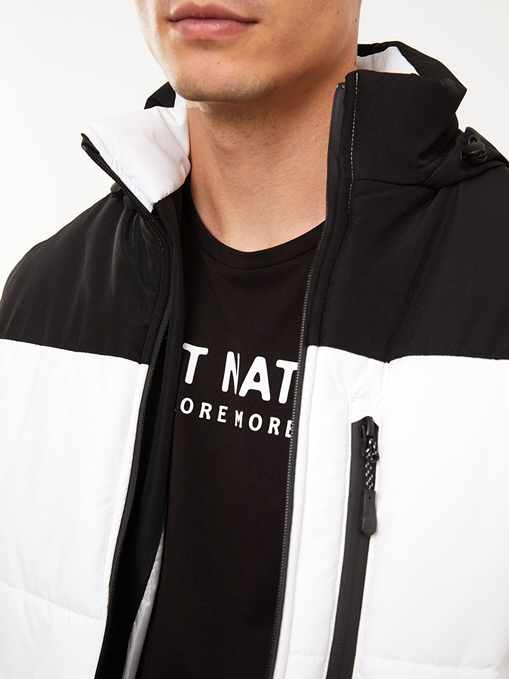 Beyaz Standart Kalıp Dik Yaka Erkek Şişme Mont-9