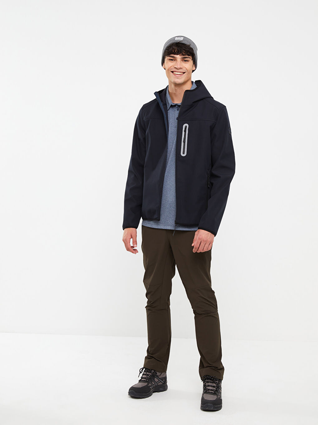 İndigo Standart Kalıp Kapüşonlu Erkek Yağmurluk