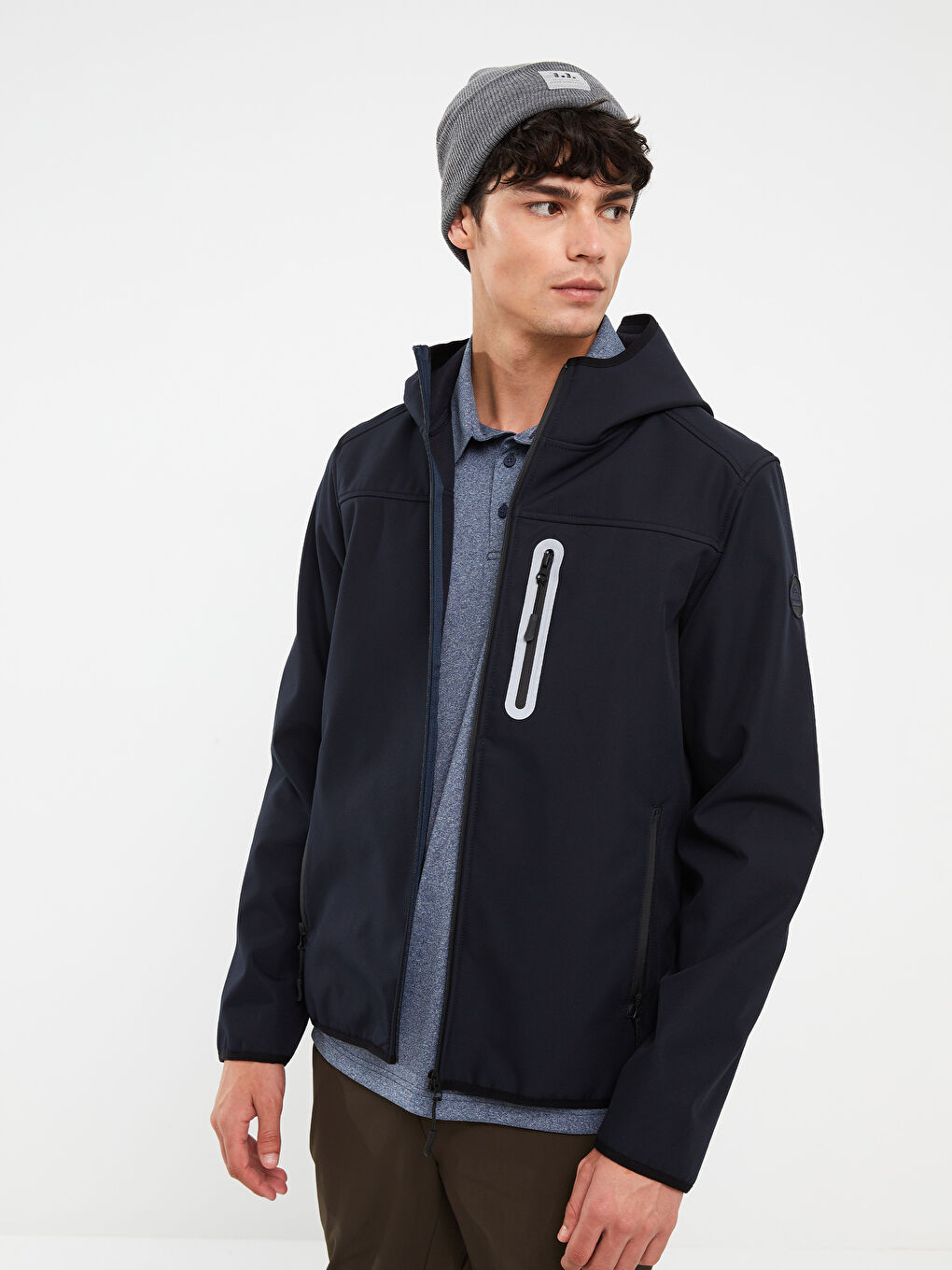 İndigo Standart Kalıp Kapüşonlu Erkek Yağmurluk-1