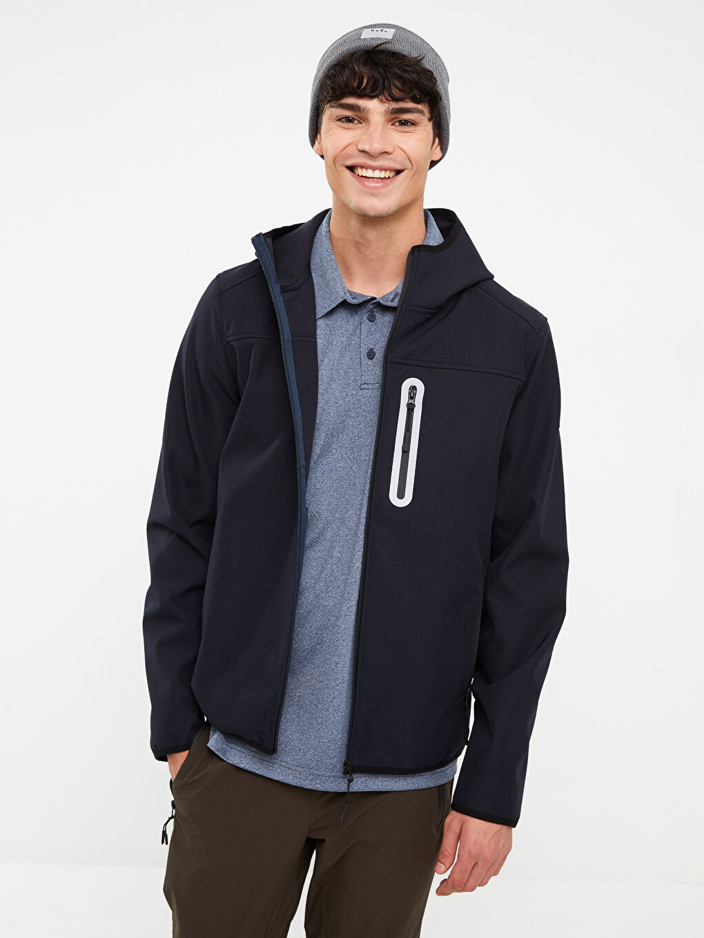 İndigo Standart Kalıp Kapüşonlu Erkek Yağmurluk-2