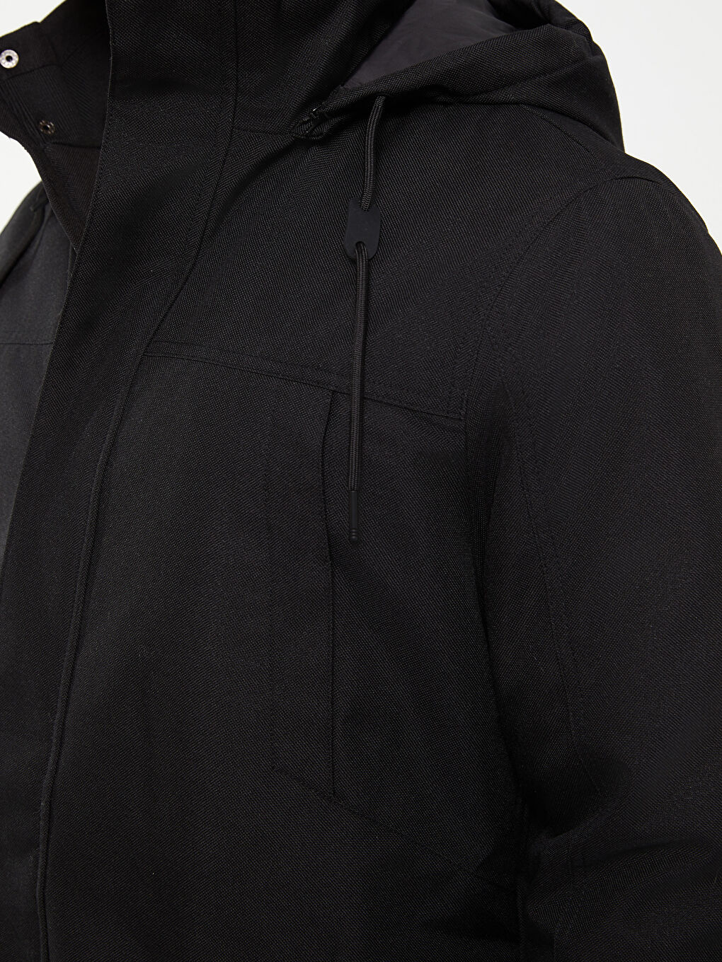 Siyah Standart Kalıp Kapüşonlu Erkek Mont-3