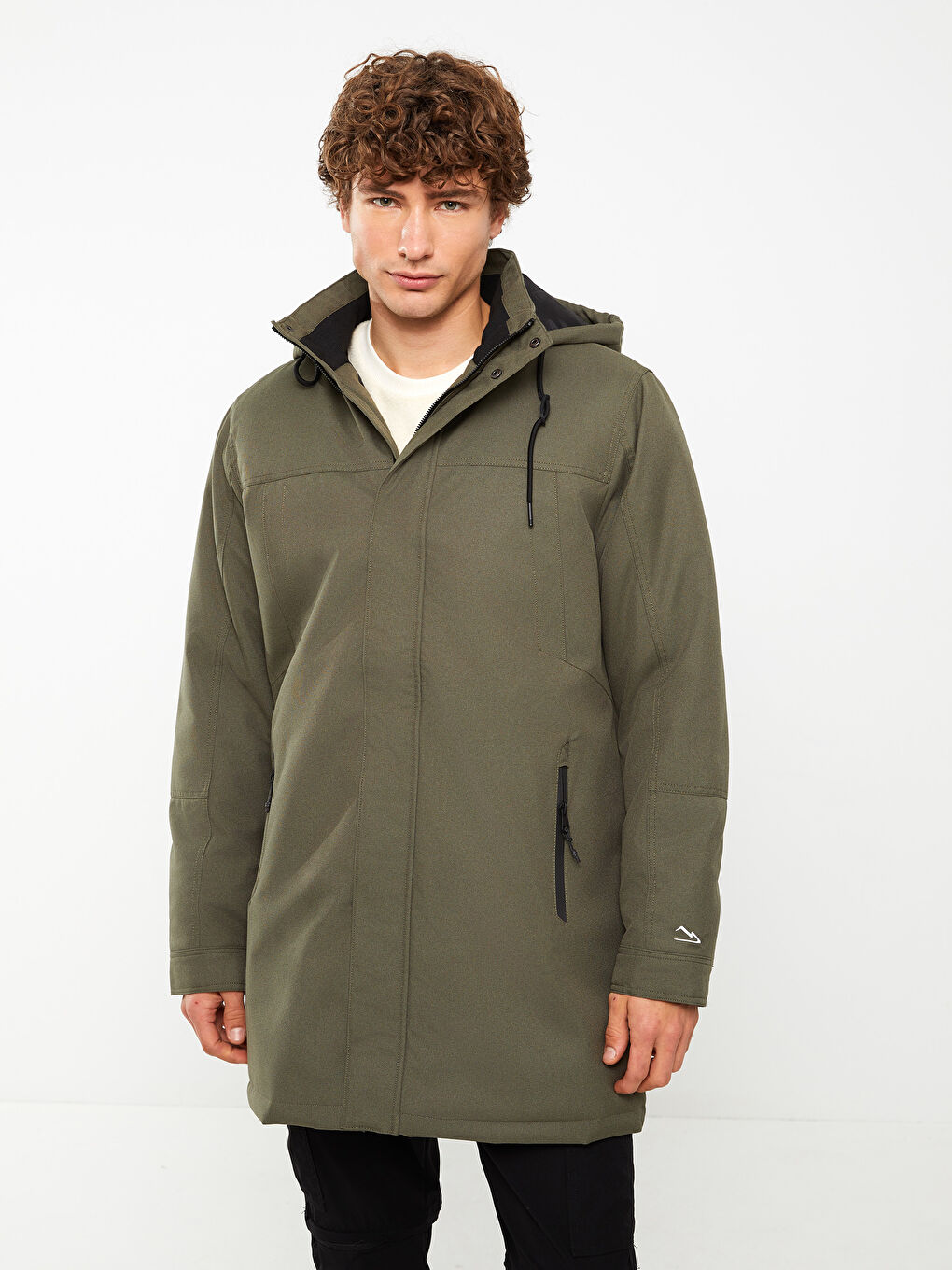 Haki Standart Kalıp Kapüşonlu Erkek Mont-1