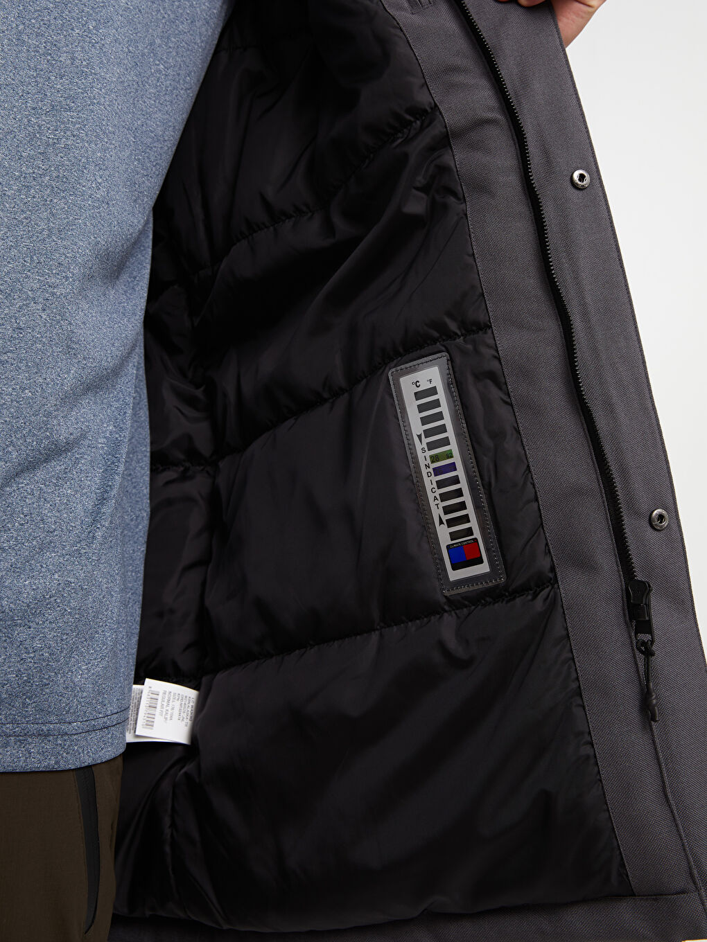 Gri Standart Kalıp Kapüşonlu Erkek Mont-4