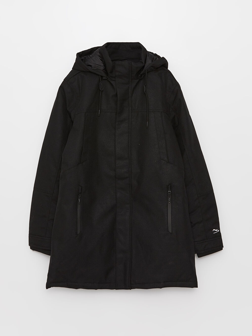 Siyah Standart Kalıp Kapüşonlu Erkek Mont-6