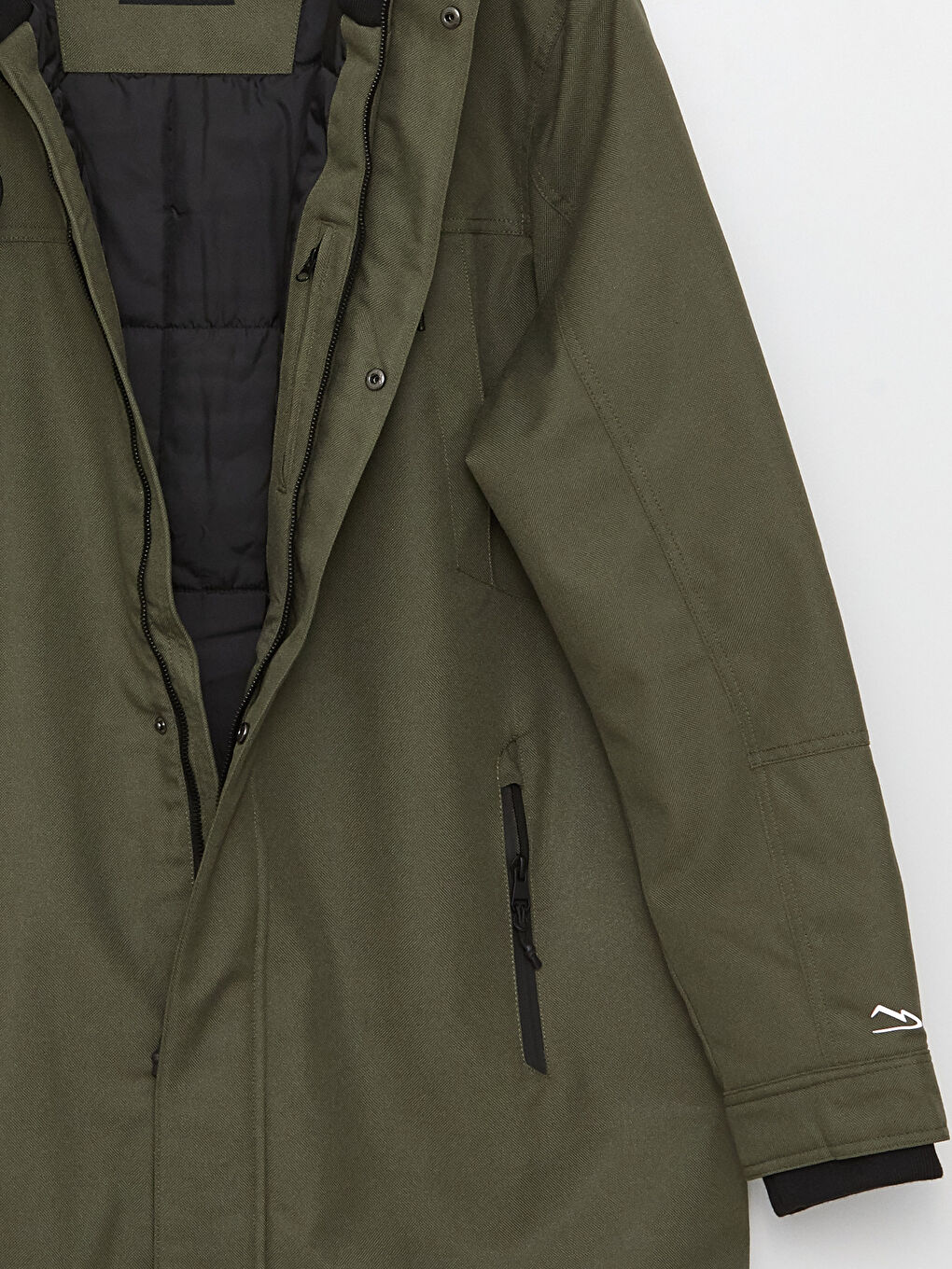 Haki Standart Kalıp Kapüşonlu Erkek Mont-8