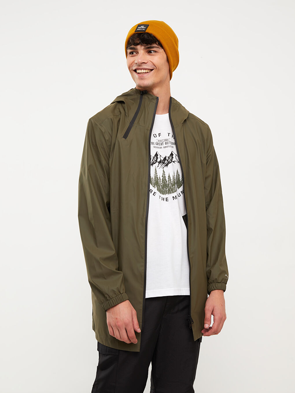 Haki Aplike Baskılı Kapüşonlu Tunik-1