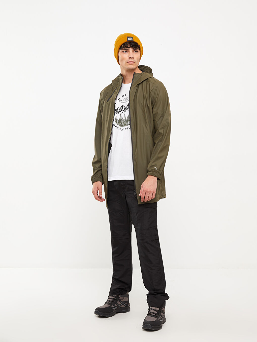 Haki Aplike Baskılı Kapüşonlu Tunik-2