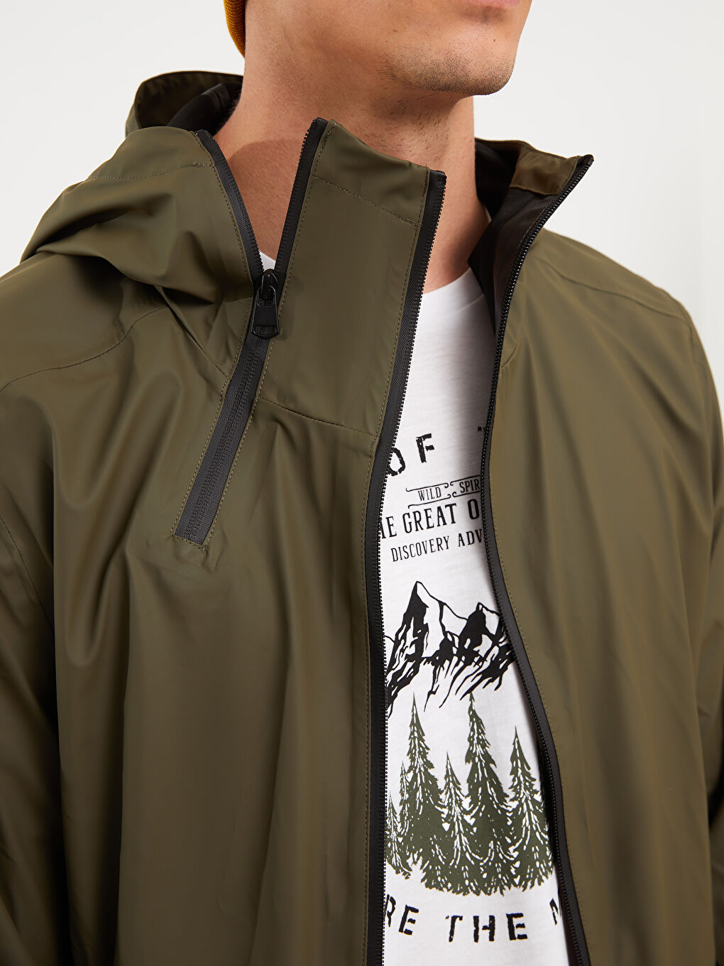 Haki Aplike Baskılı Kapüşonlu Tunik-3