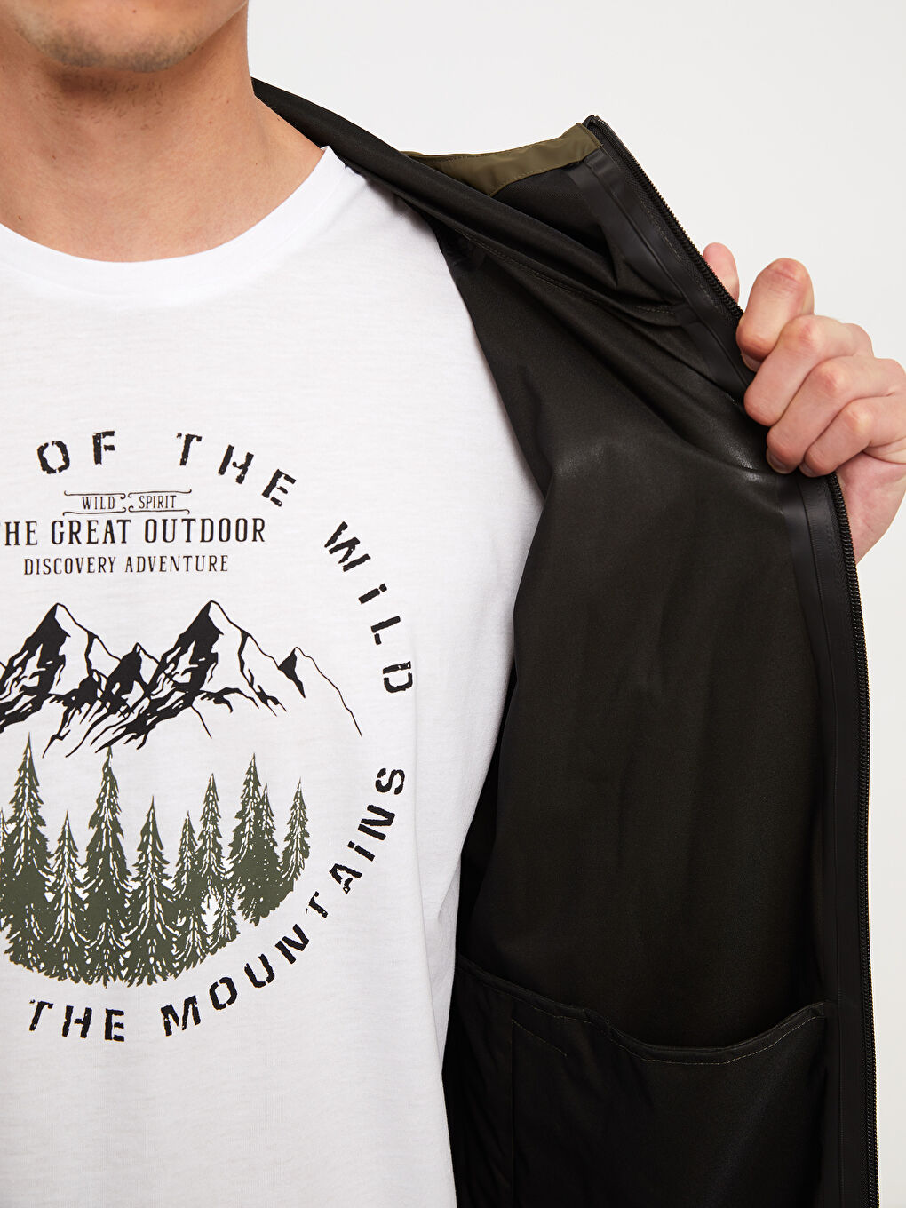 Haki Aplike Baskılı Kapüşonlu Tunik-4