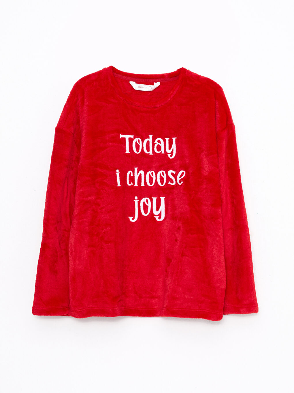 Kırmızı Bisiklet Yaka Yılbaşı Temalı Uzun Kollu Pelüş Kadın Pijama Takımı-6