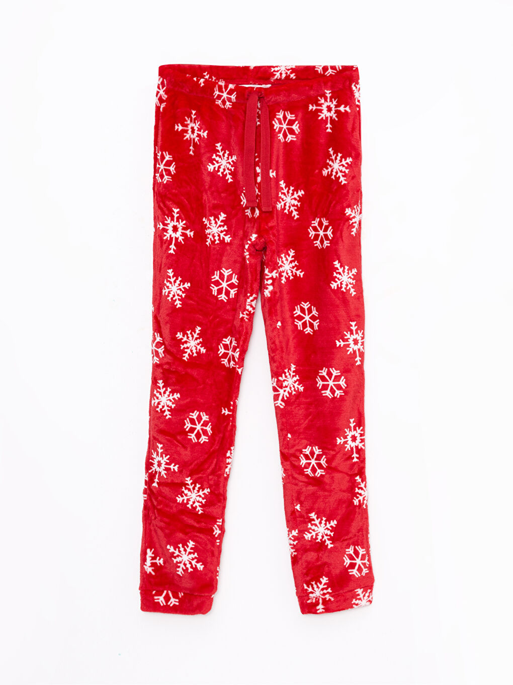 Kırmızı Bisiklet Yaka Yılbaşı Temalı Uzun Kollu Pelüş Kadın Pijama Takımı-7