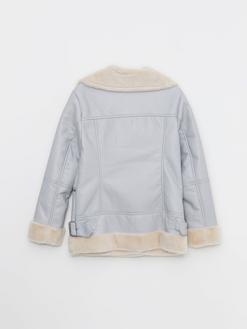 Women's Biker Neck Plain Faux Leather Jacket-8