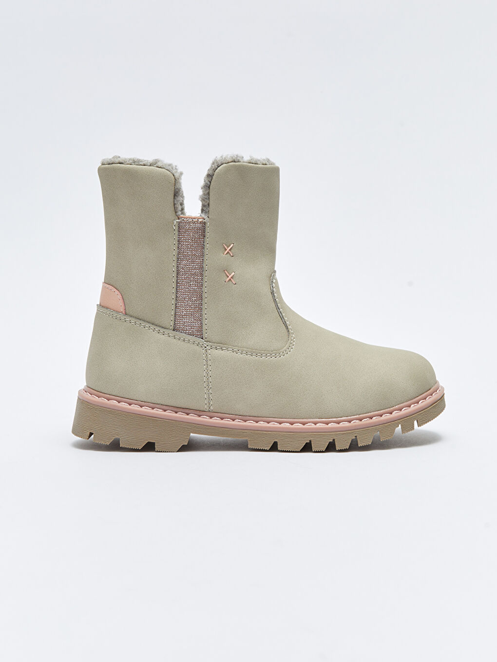 Bej Deri Görünümlü Fermuarlı Kız Çocuk Bot-1