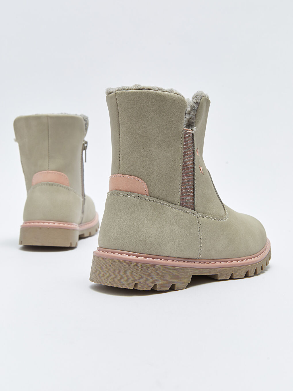 Bej Deri Görünümlü Fermuarlı Kız Çocuk Bot-4