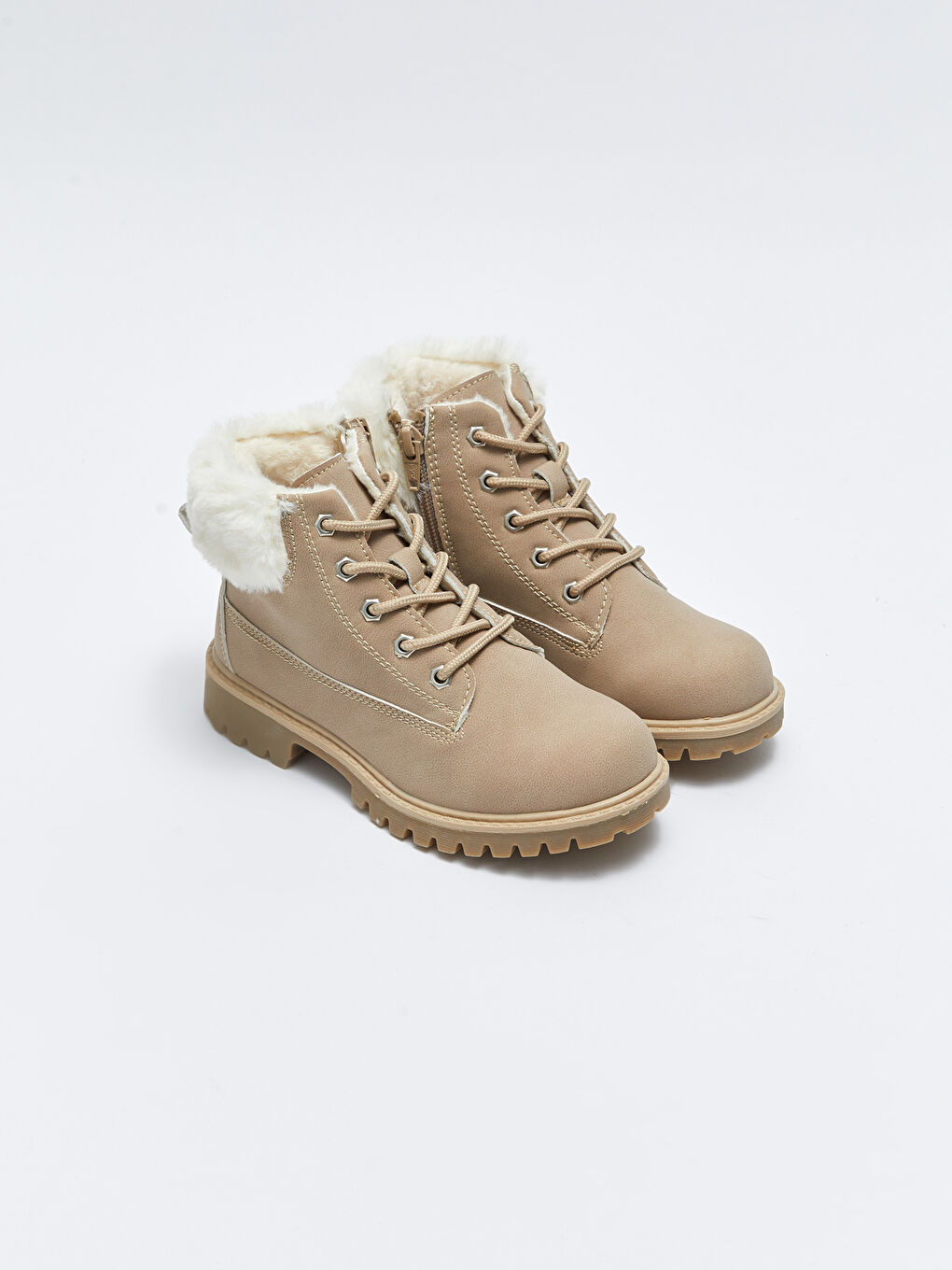 LCW STEPS Faux Leather Laces and Zipper Closure Girls' Boot -W21441Z4-CRC