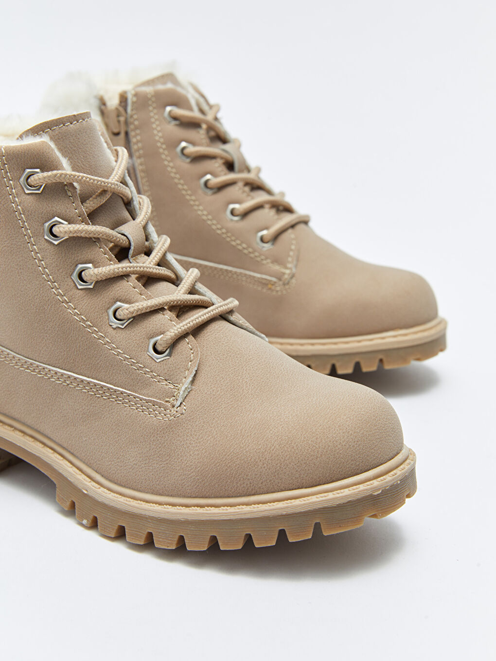 LCW STEPS Faux Leather Laces and Zipper Closure Girls' Boot -W21441Z4-CRC