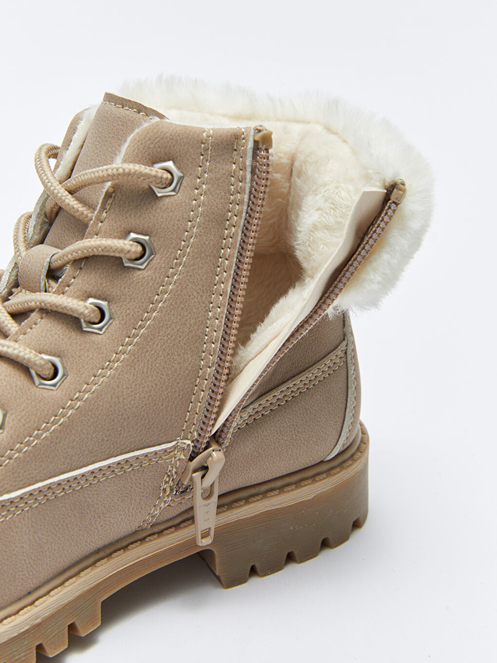 LCW STEPS Faux Leather Laces and Zipper Closure Girls' Boot -W21441Z4-CRC