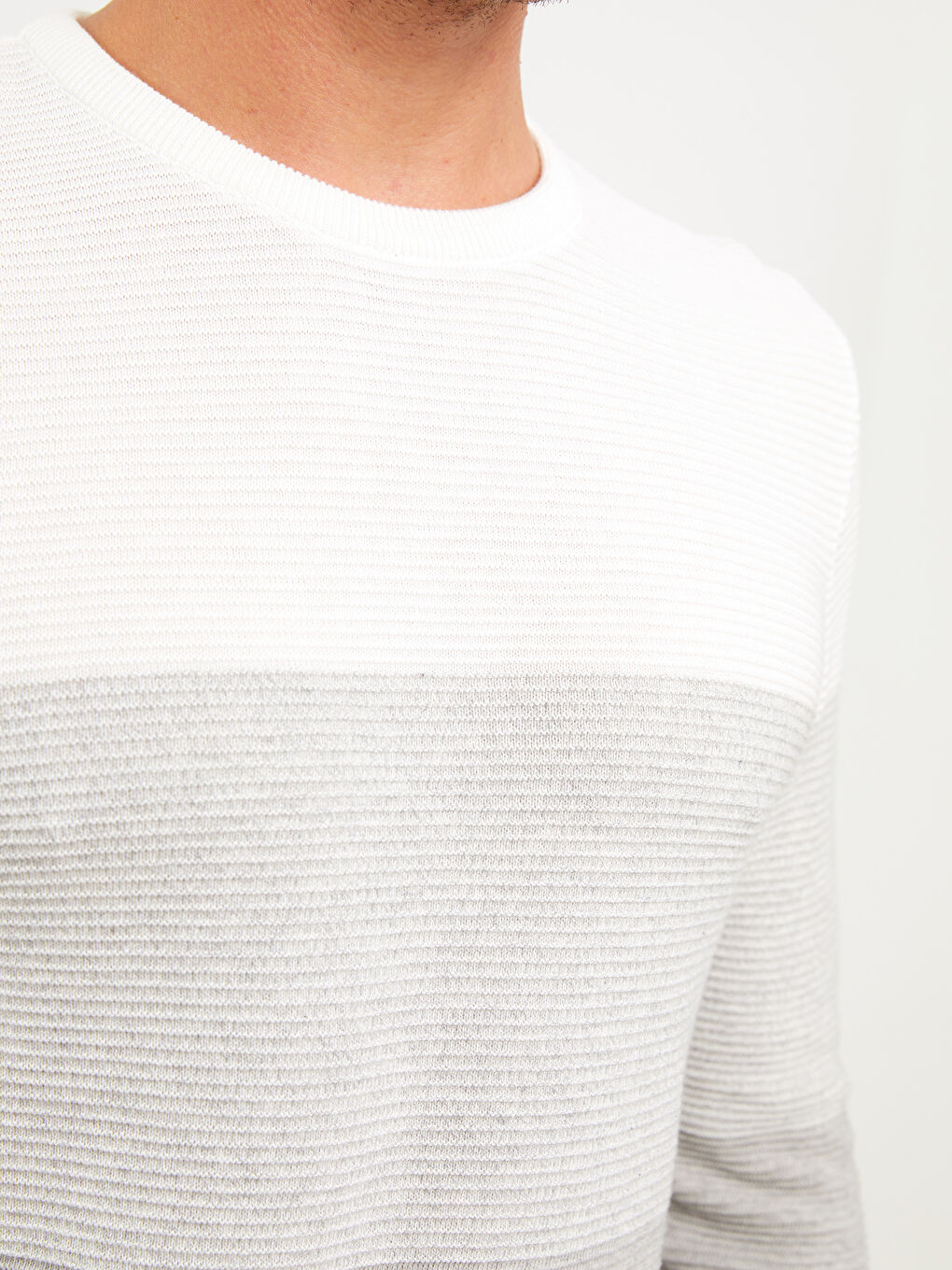 Pulover Tricotat pentru Bărbați cu Guler Rotund și Mânecă Lungă, Bloc de Culoare-3