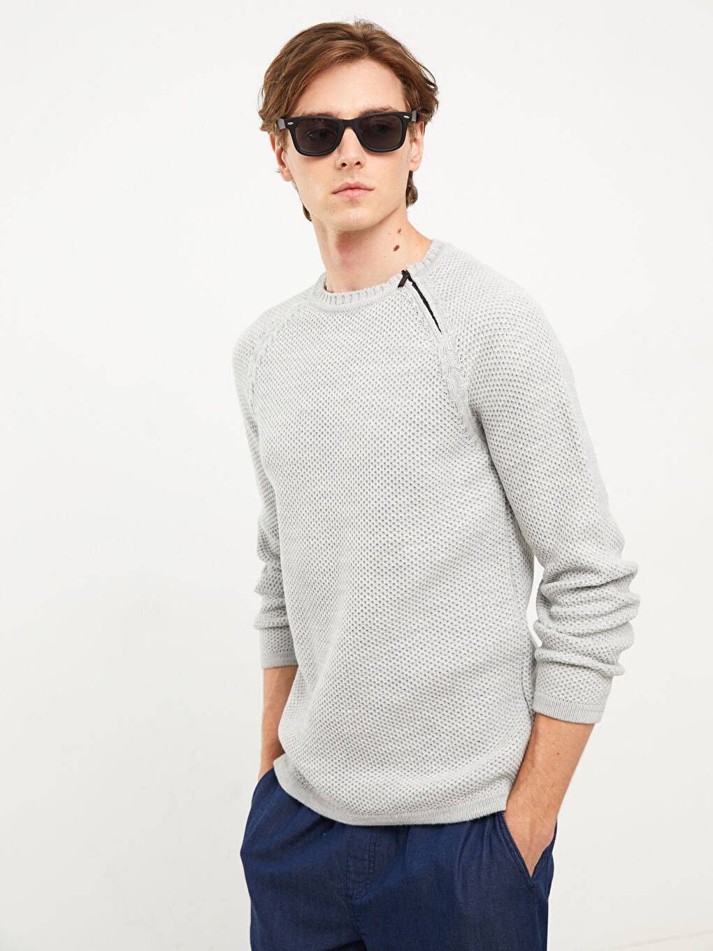 XSIDE Crew Neck Long Sleeve Men's Tricot Sweater -W21469Z8-LAL