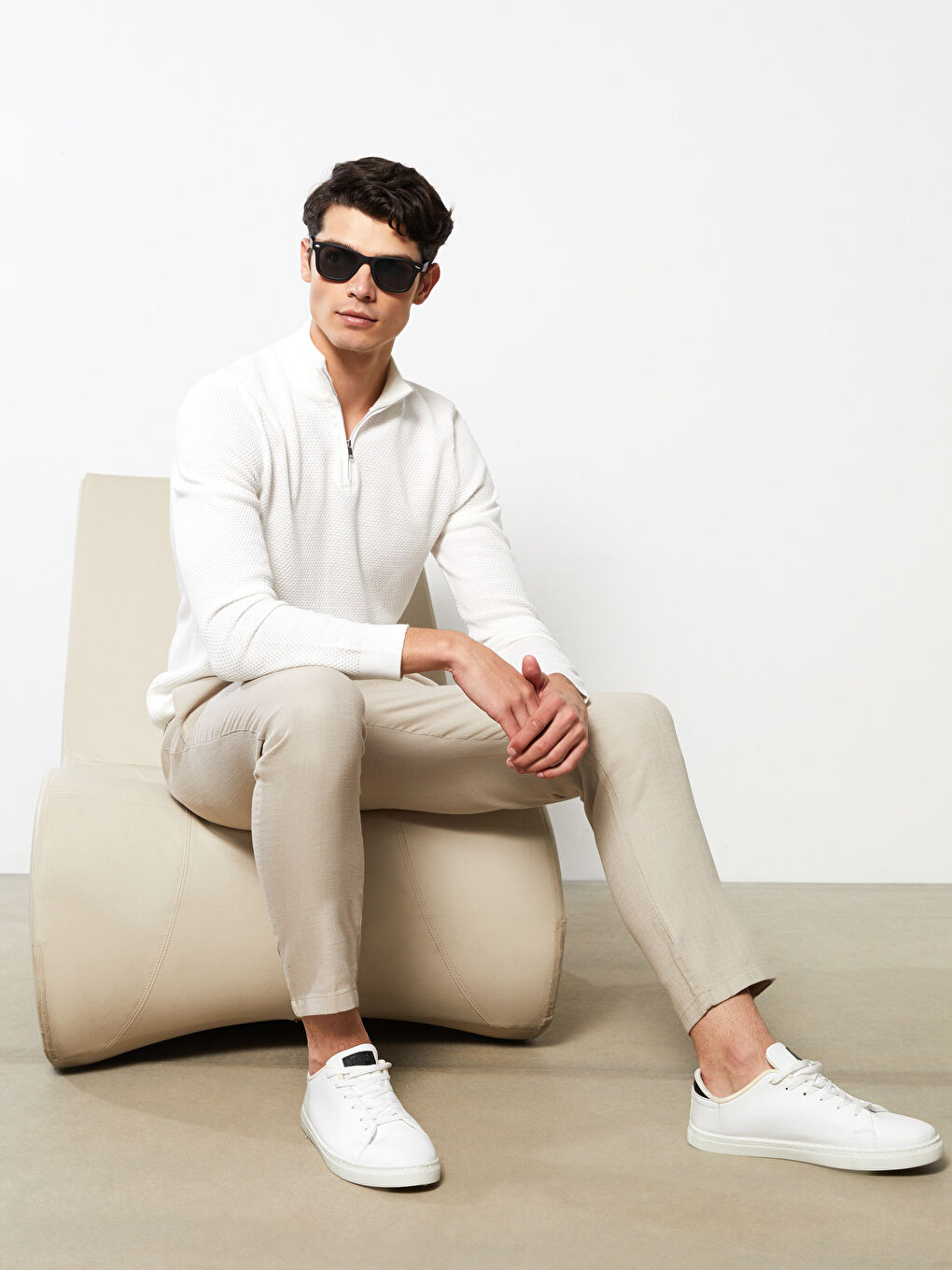 Funnel Neck Long Sleeve Men's Knitwear Sweater-2