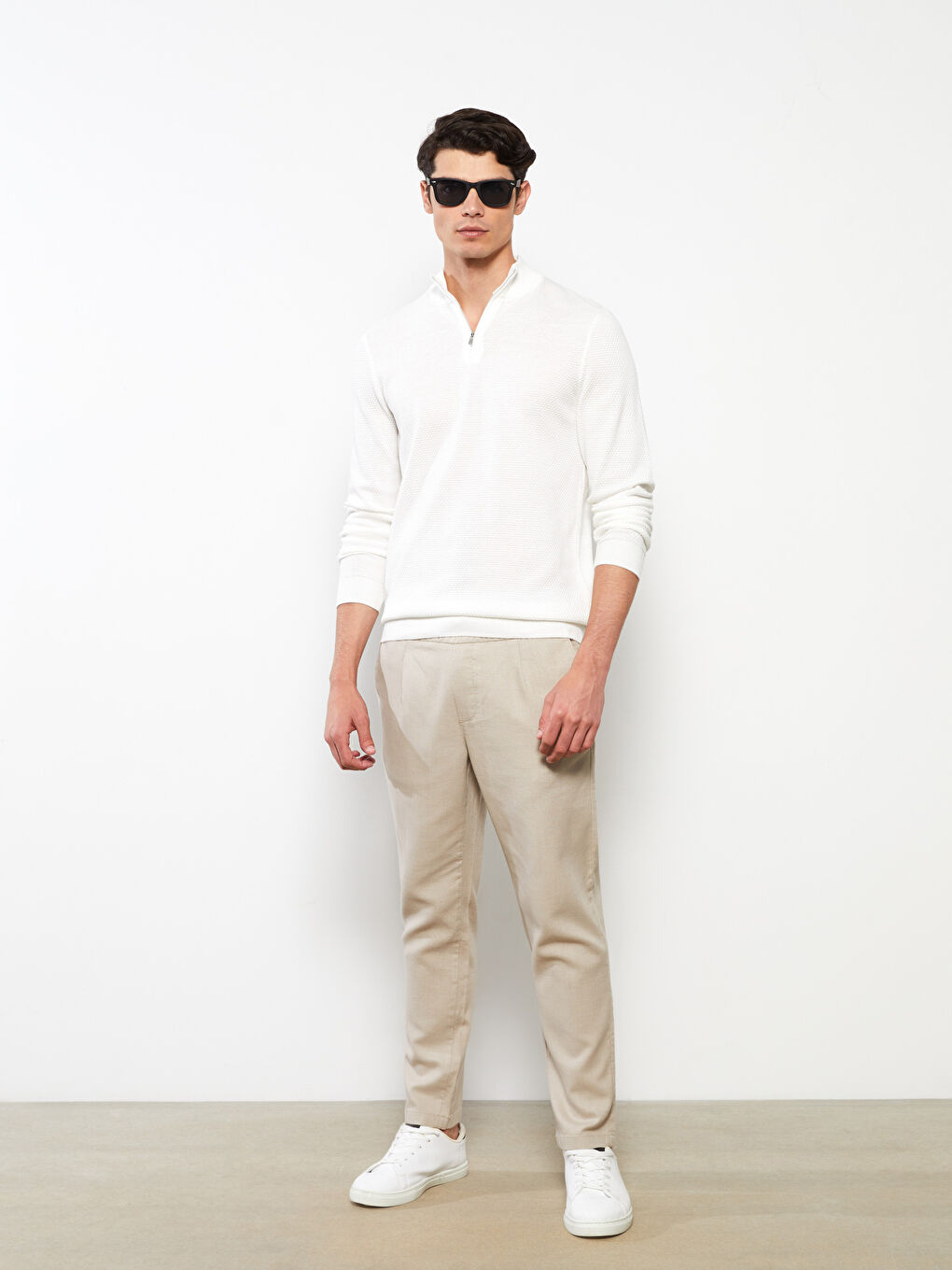 Funnel Neck Long Sleeve Men's Knitwear Sweater-3