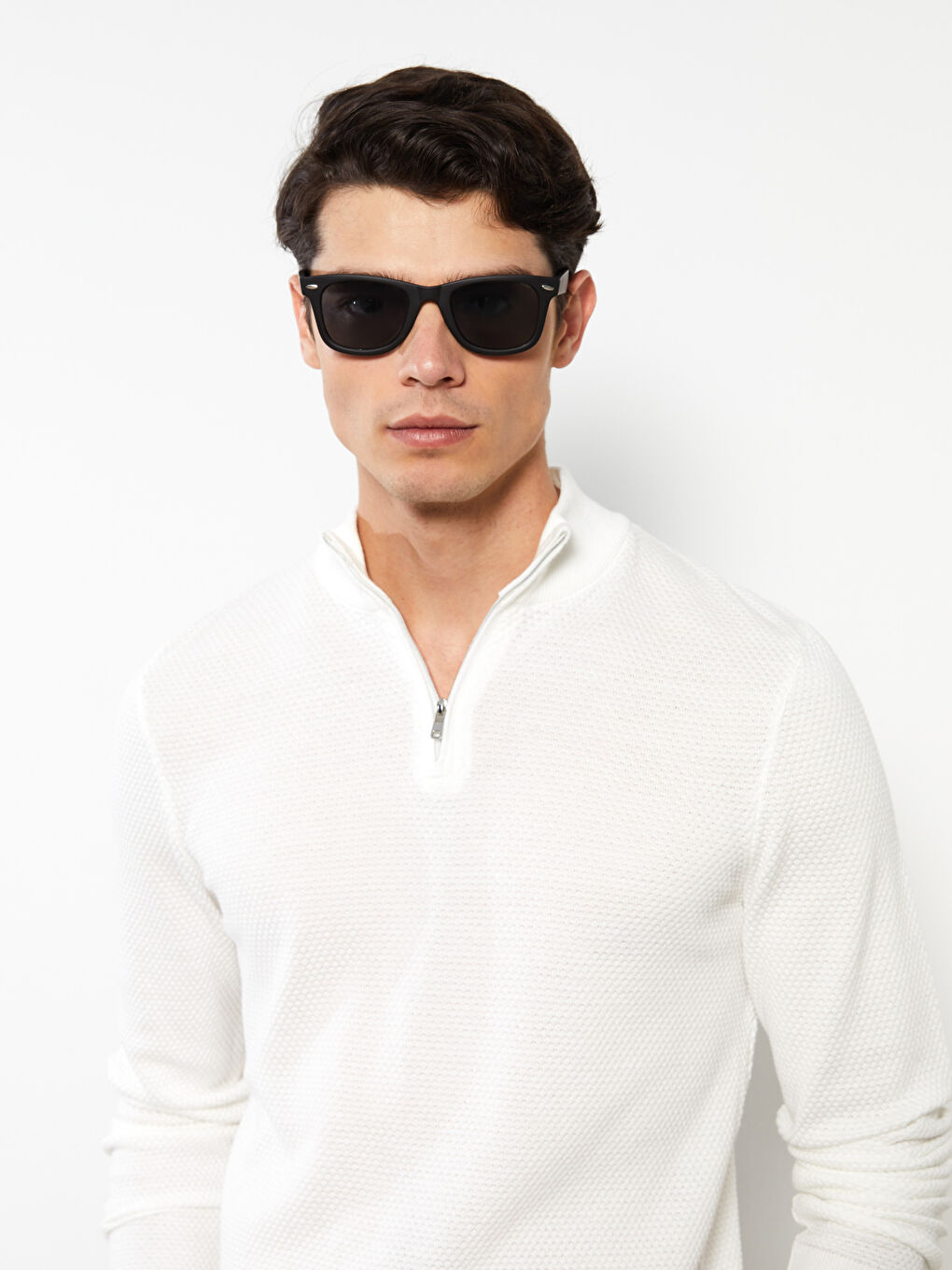 Funnel Neck Long Sleeve Men's Knitwear Sweater-4