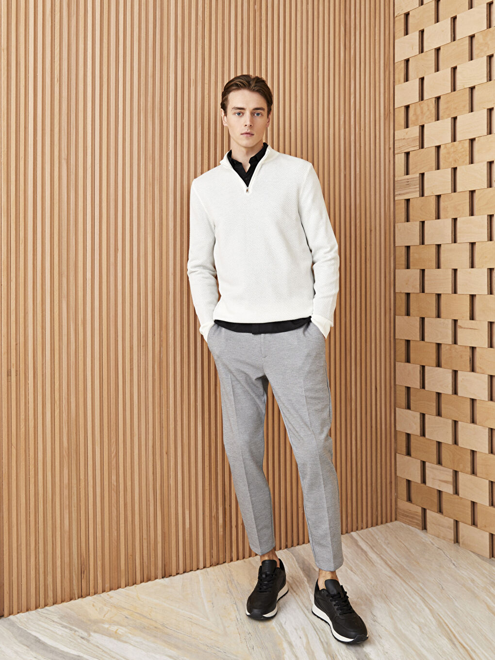 Funnel Neck Long Sleeve Men's Knitwear Sweater-1