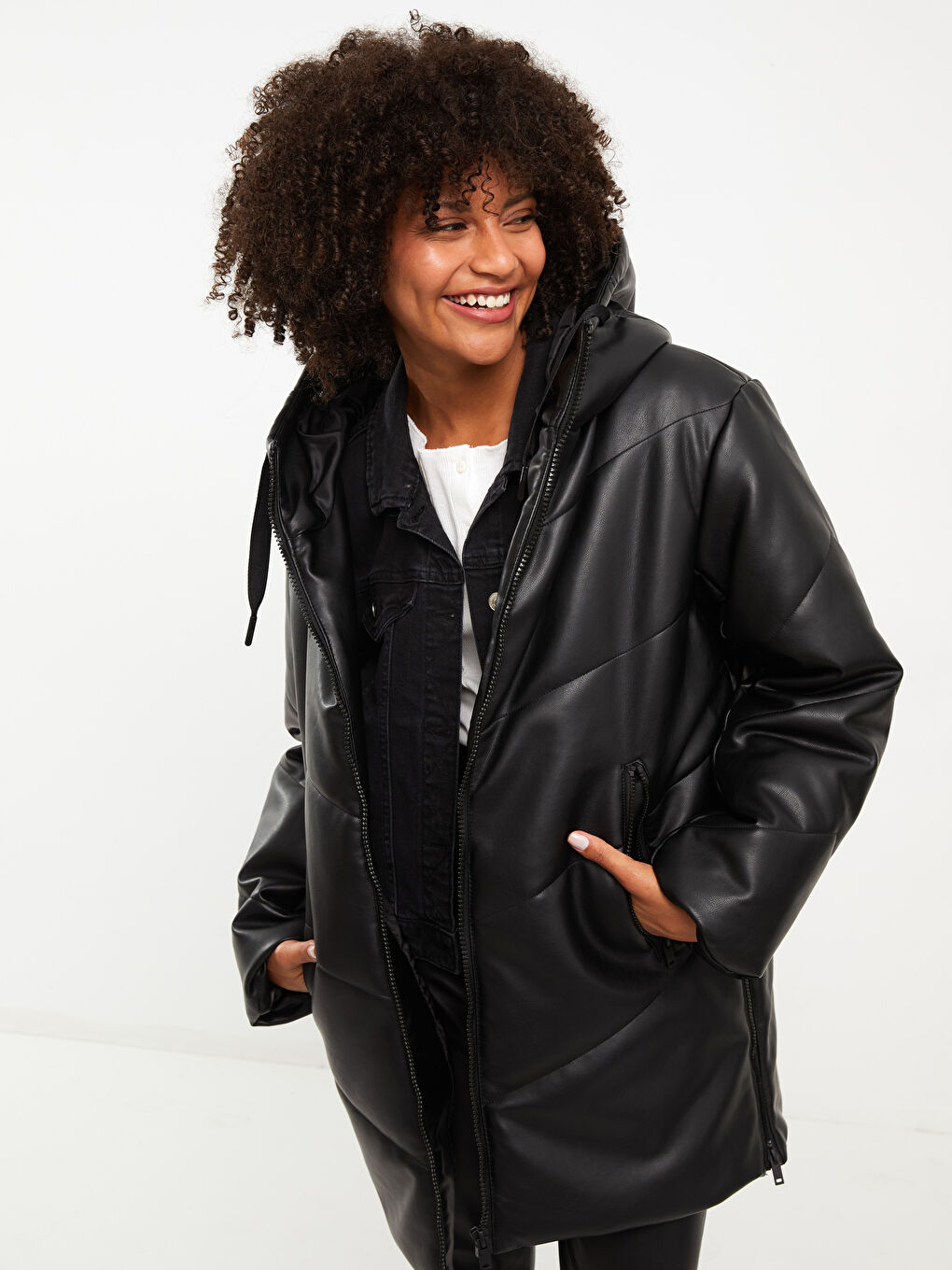 Women's Hooded Plain Puffer Coat-1