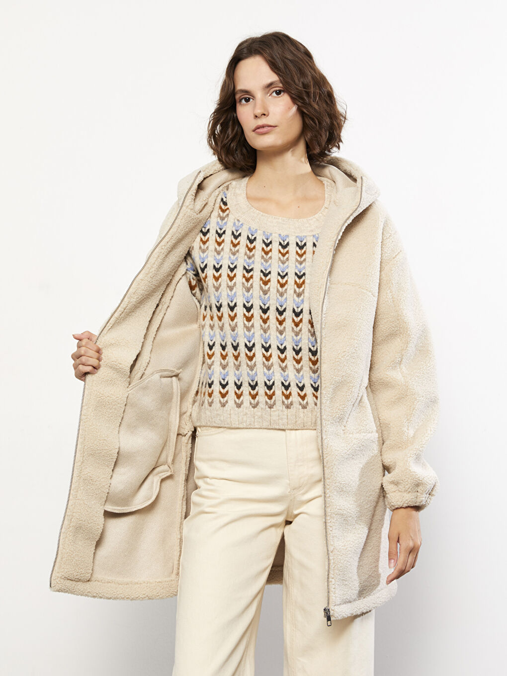 LCW Vision Women's Hooded Plain Coat -W21510Z8-QKP