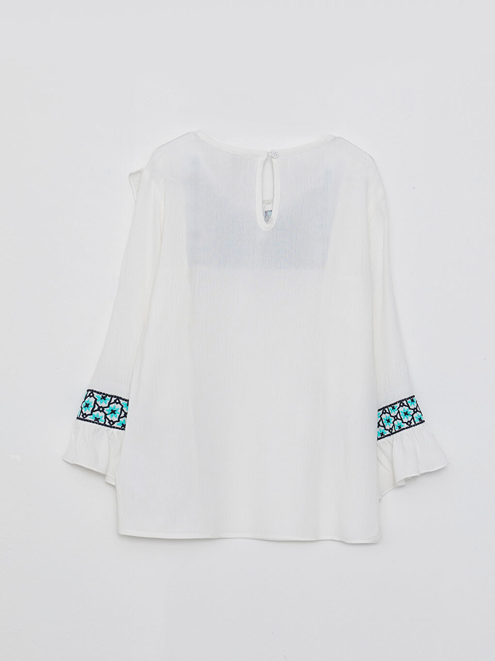 Crew Neck Embroidered Long Sleeve Viscose Girl's Blouse-1