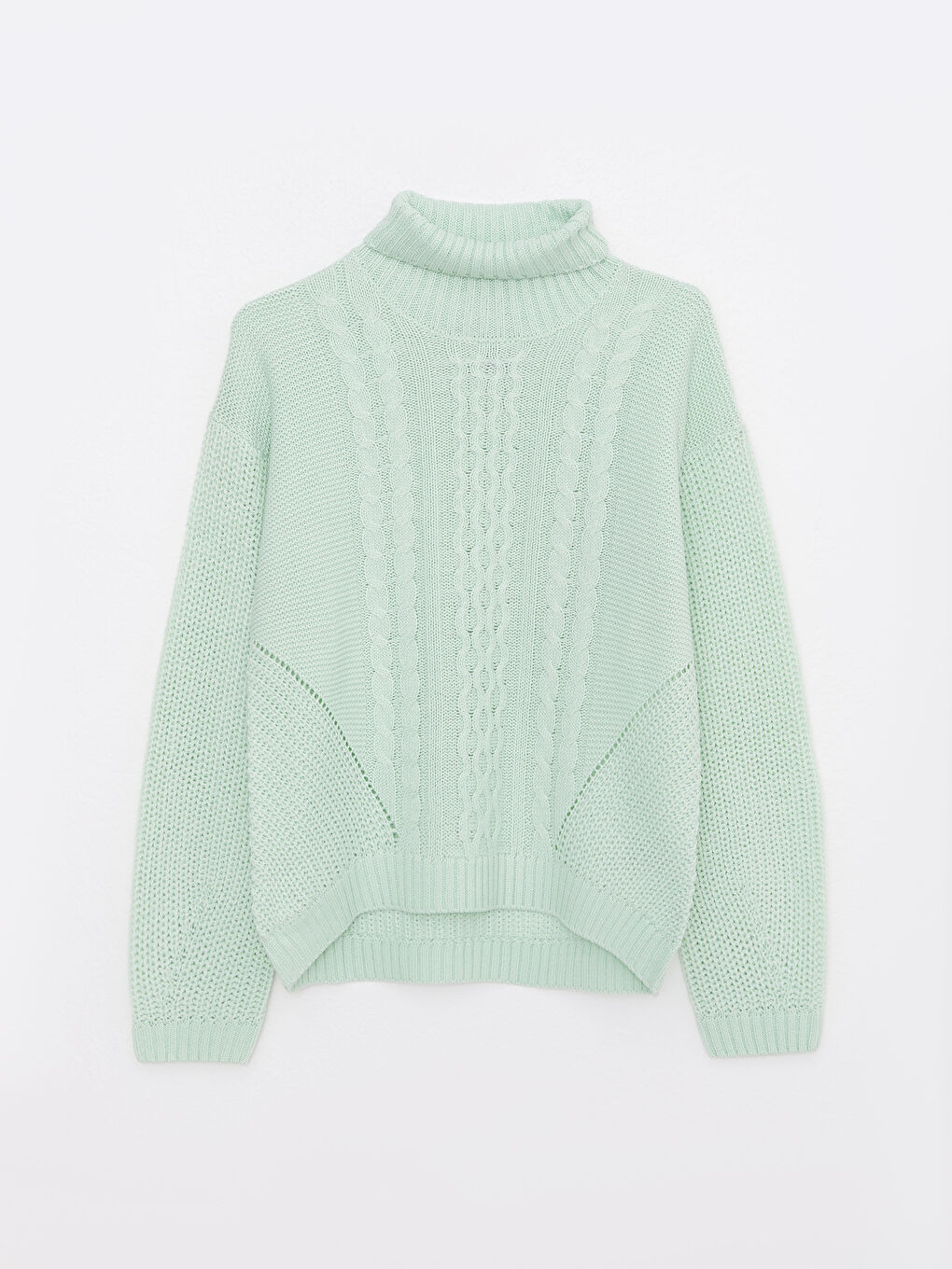 Turtleneck Self Patterned Long Sleeve Girl Tricot Sweater