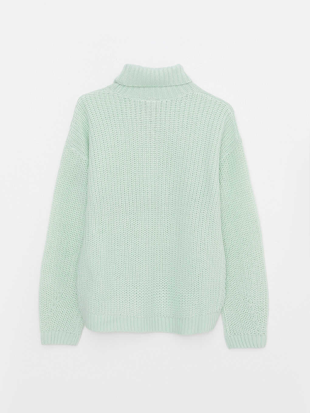 Turtleneck Self Patterned Long Sleeve Girl Tricot Sweater-1