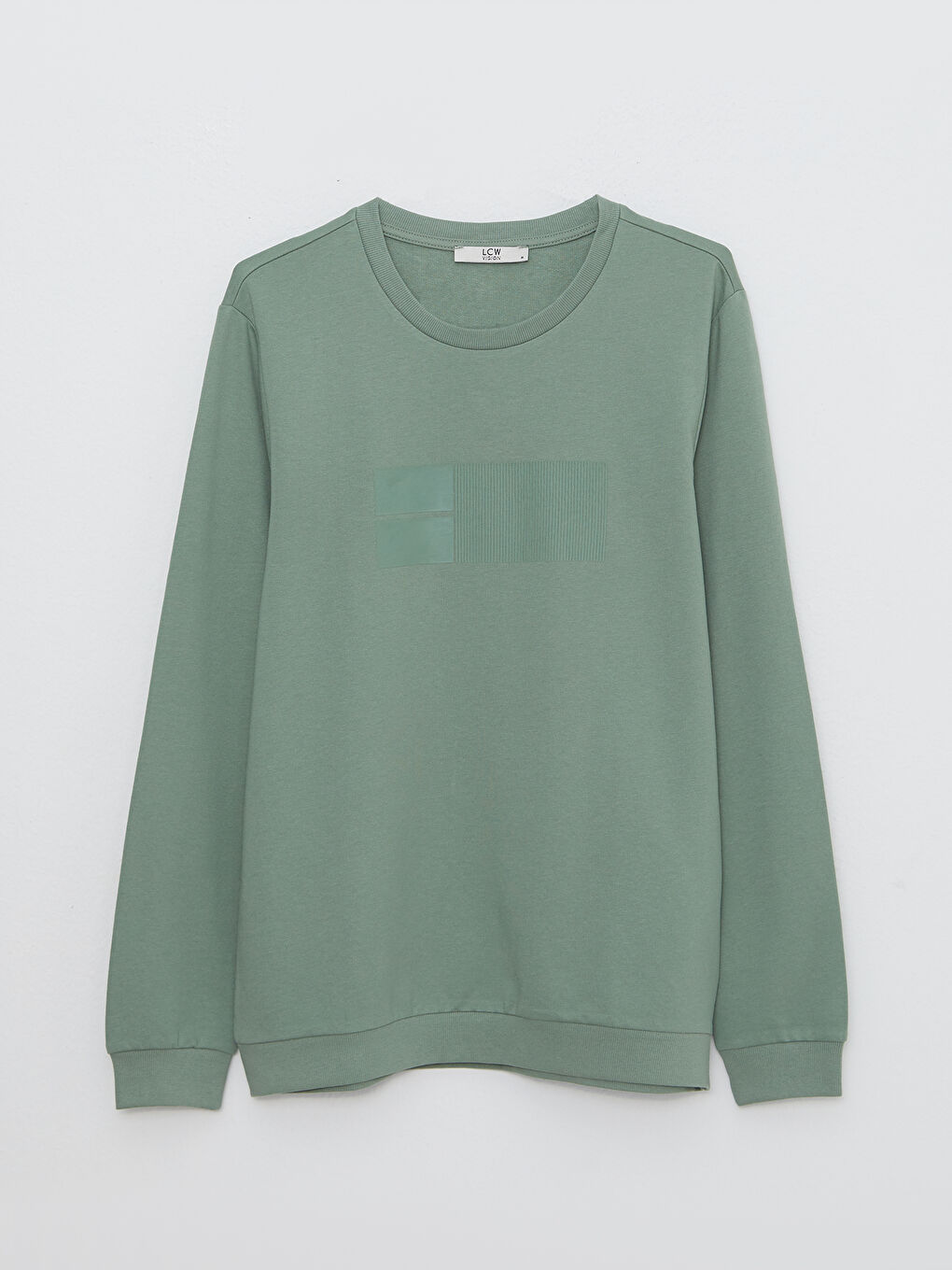 Yeşil Bisiklet Yaka Uzun Kollu Baskılı Erkek Sweatshirt-5