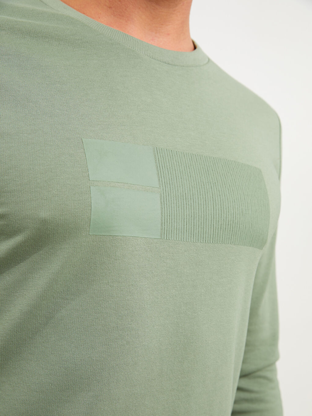 Yeşil Bisiklet Yaka Uzun Kollu Baskılı Erkek Sweatshirt-3