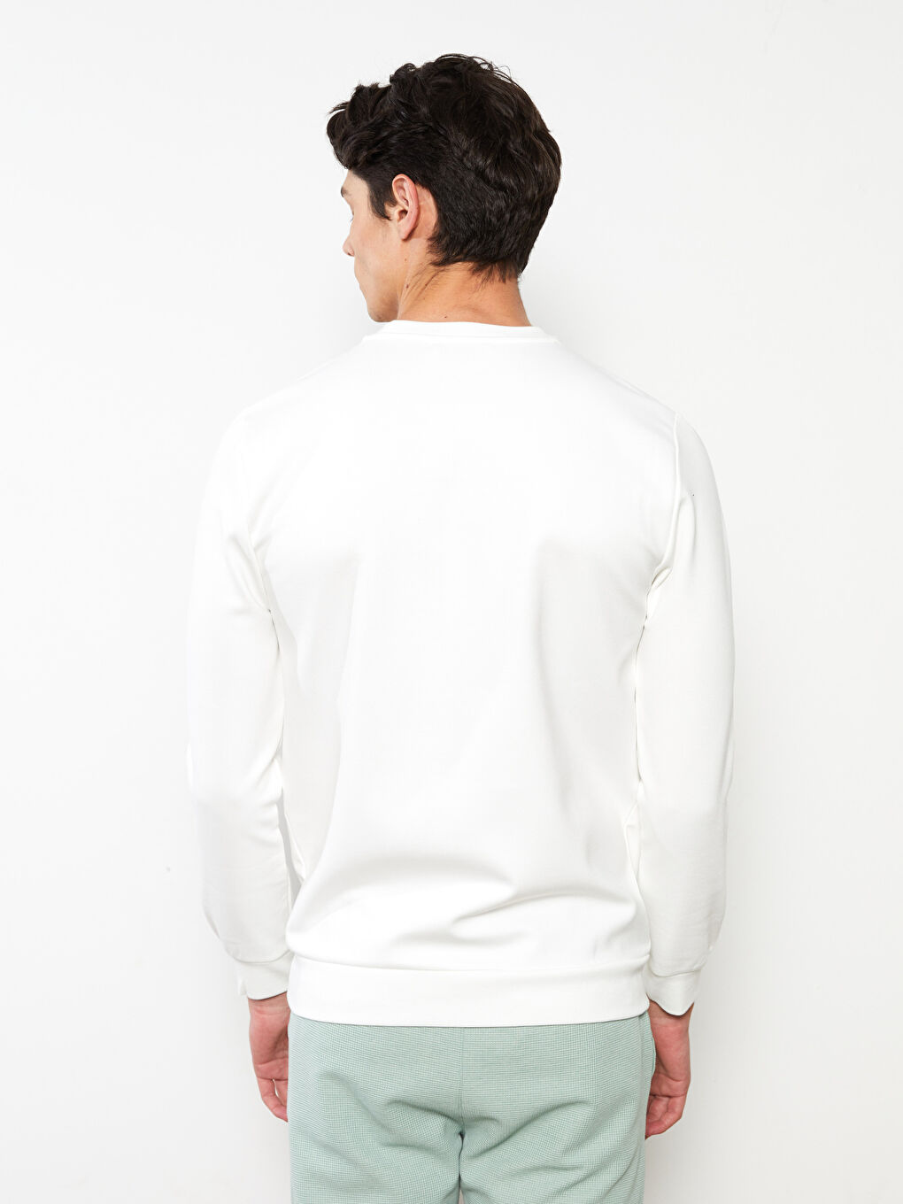 Ekru Bisiklet Yaka Uzun Kollu Baskılı Erkek Sweatshirt-4