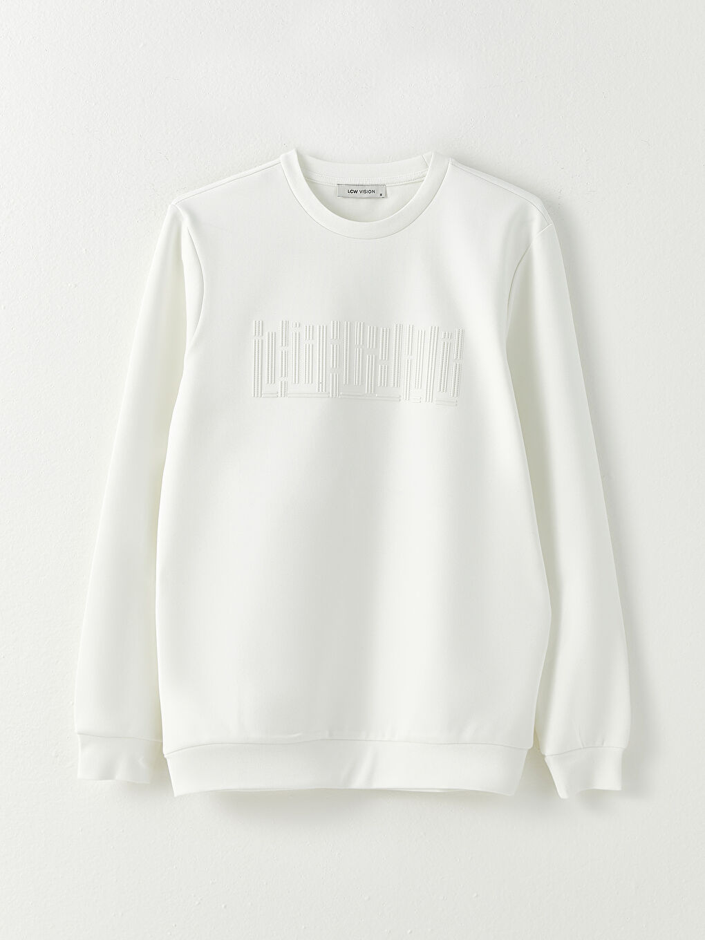 Ekru Bisiklet Yaka Uzun Kollu Baskılı Erkek Sweatshirt-5