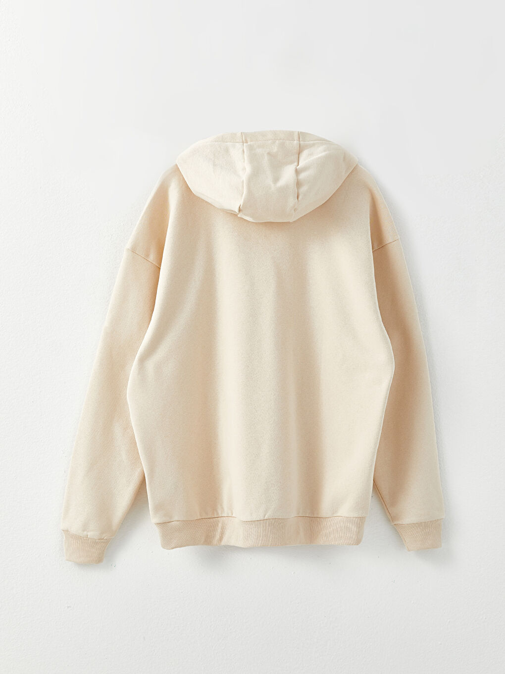 Bej Uzun Kollu Baskılı Erkek Kalın Hoodie-6