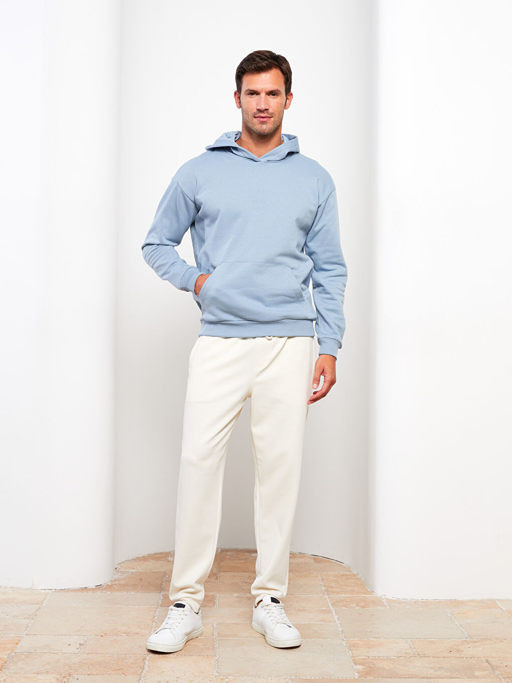 Mavi Uzun Kollu Baskılı Erkek Kalın Hoodie-2