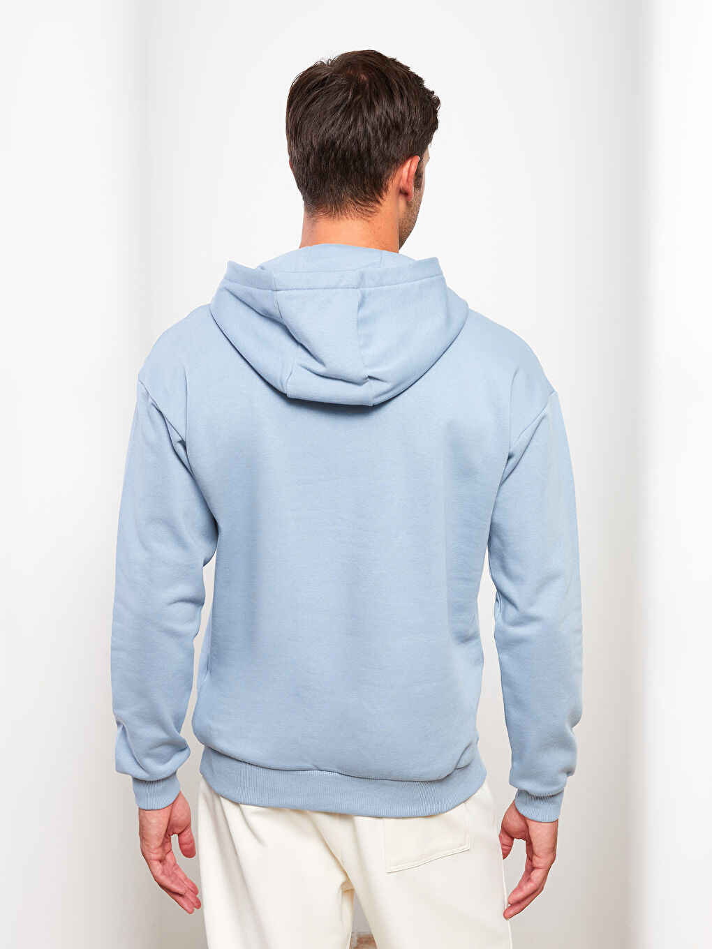 Mavi Uzun Kollu Baskılı Erkek Kalın Hoodie-4