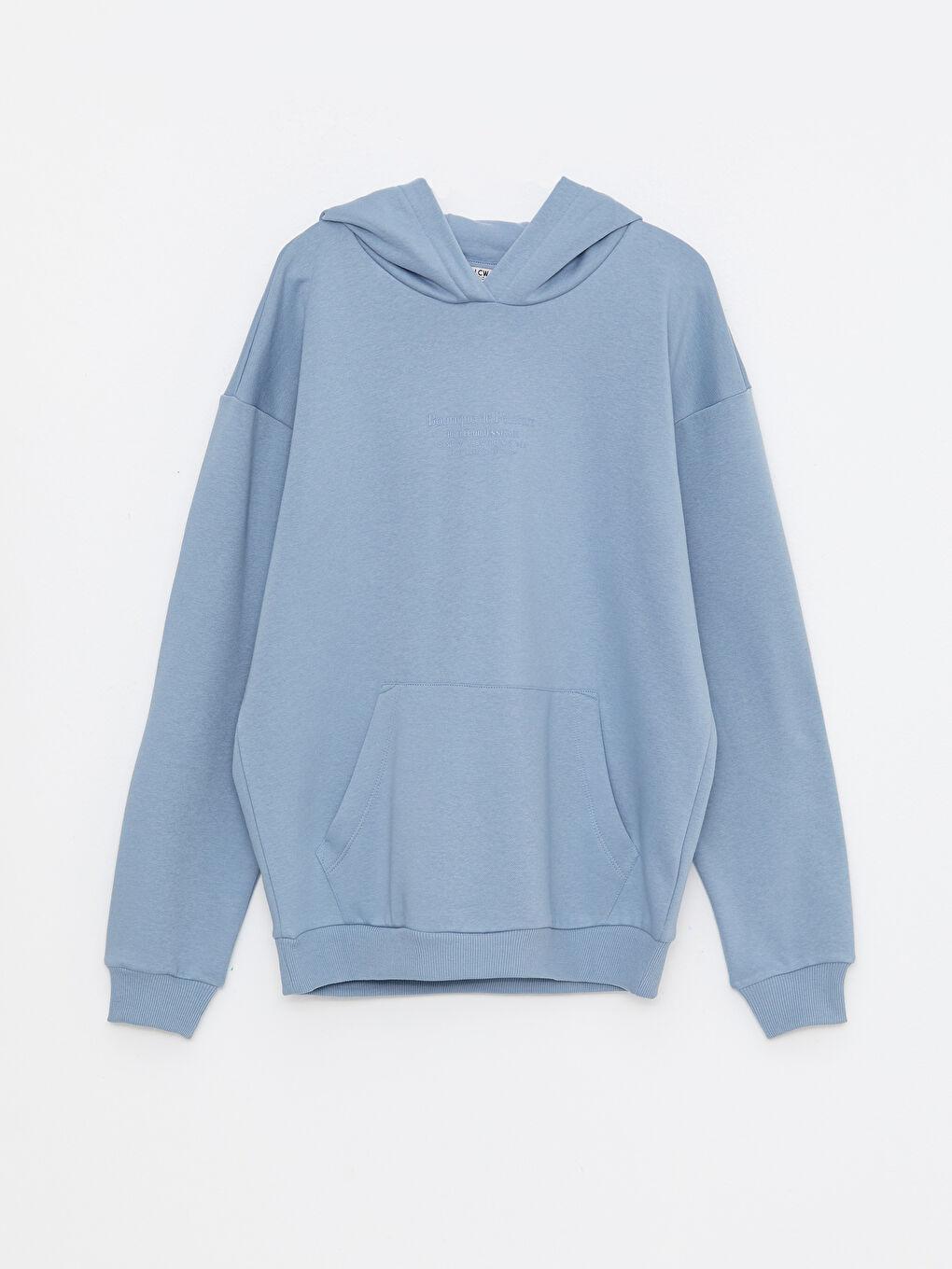 Mavi Uzun Kollu Baskılı Erkek Kalın Hoodie-5