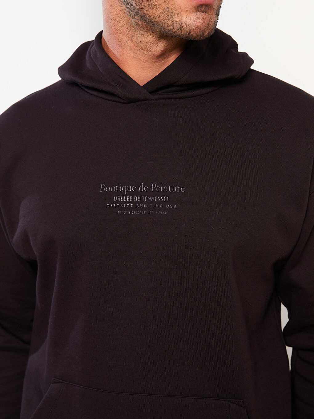 Kahverengi Uzun Kollu Baskılı Erkek Kalın Hoodie-3