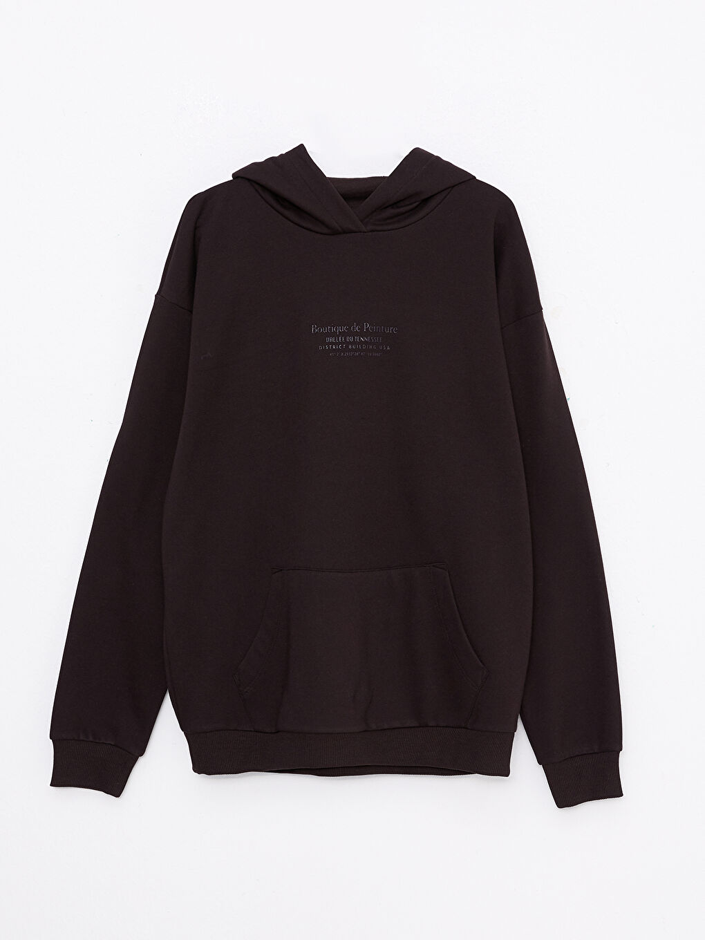 Kahverengi Uzun Kollu Baskılı Erkek Kalın Hoodie-5