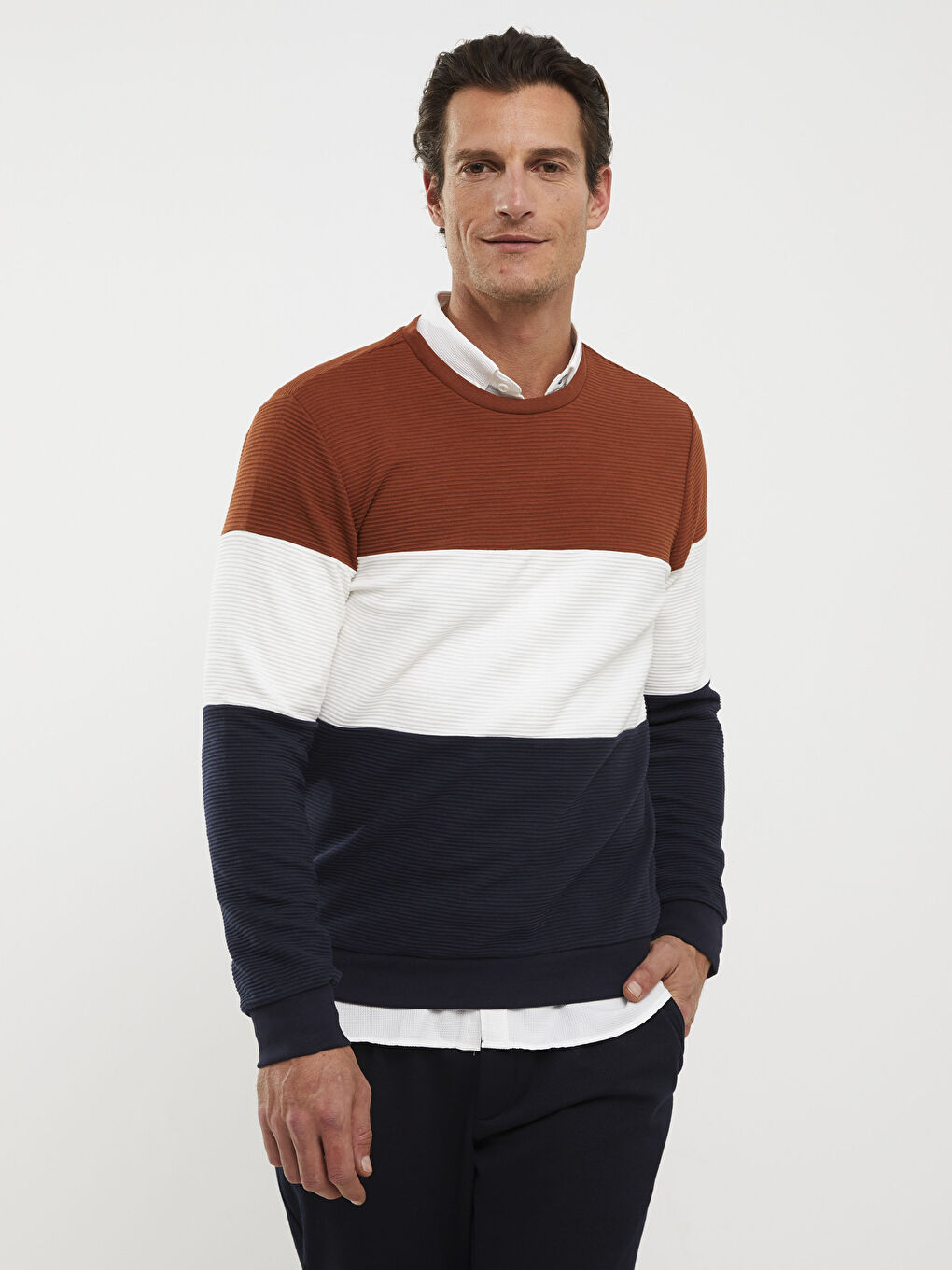 Crew Neck Long Sleeve Color Block Men's Sweatshirt Father Son Combination-1