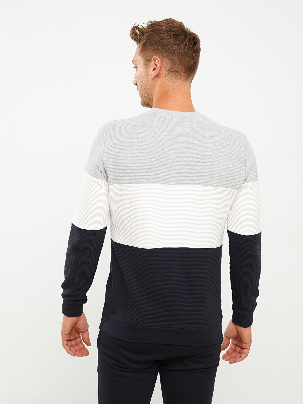 Hanorac cu Guler Rotund, Mânecă Lungă, Bloc de Culoare, pentru Bărbați-5