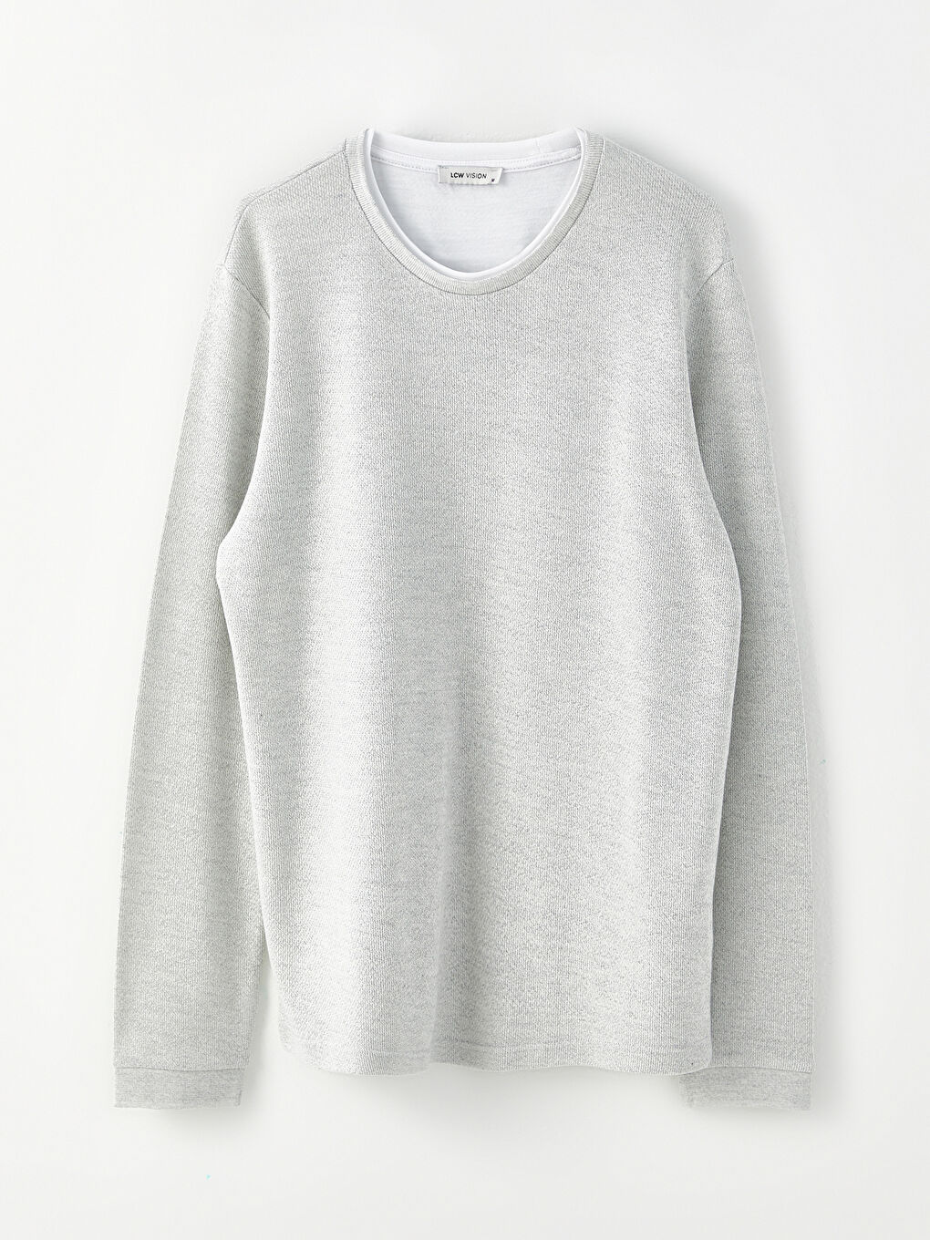 Gri Bisiklet Yaka Uzun Kollu Erkek Sweatshirt-5