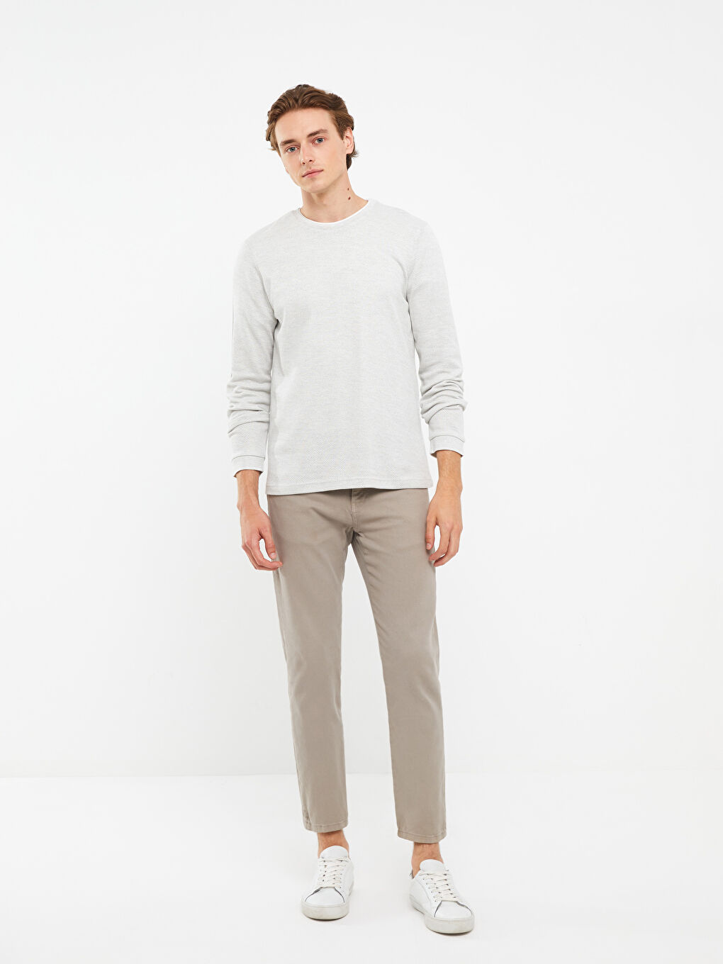 Gri Bisiklet Yaka Uzun Kollu Erkek Sweatshirt-2