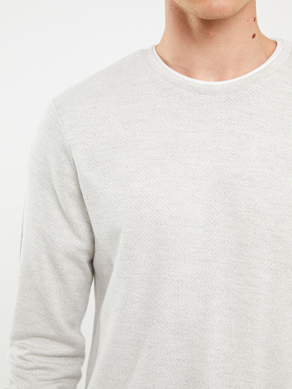 Gri Bisiklet Yaka Uzun Kollu Erkek Sweatshirt-3