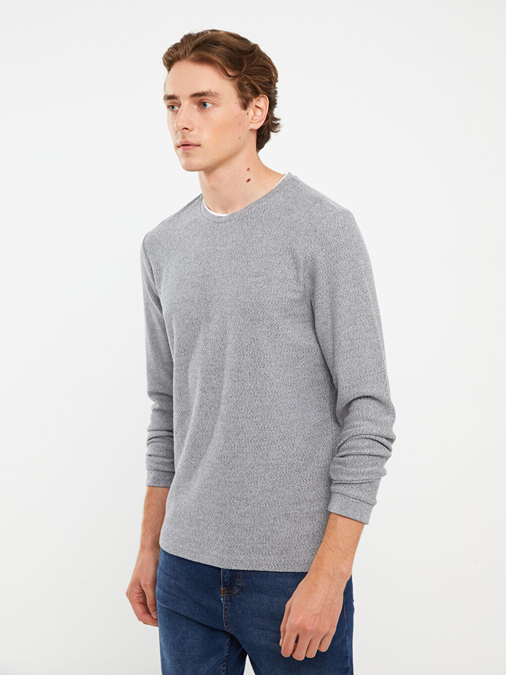 سويت شيرت كم طويل بياقة دائرية للرجال-1