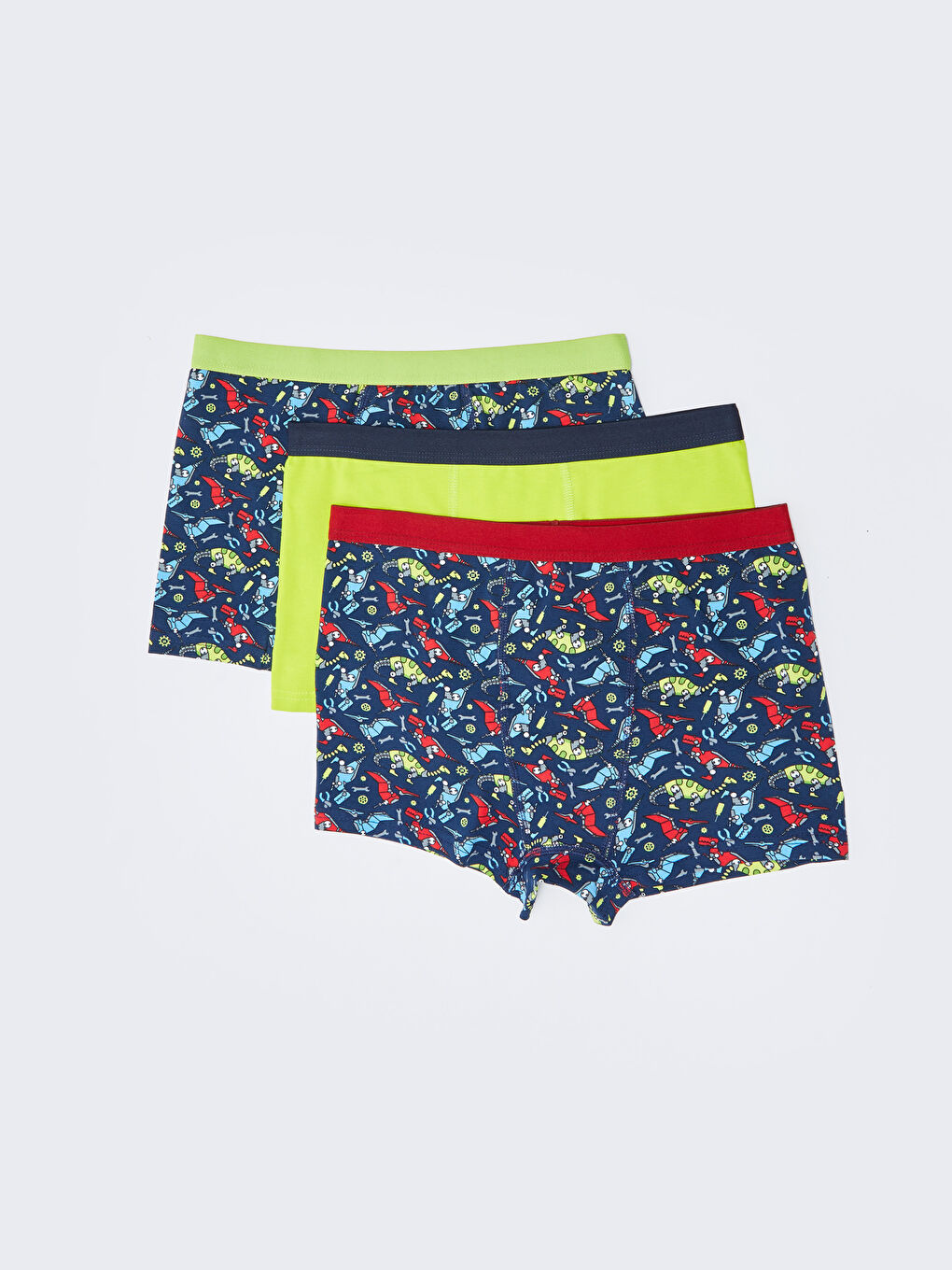Lacivert Baskılı Pamuklu Erkek Çocuk Boxer 3'lü